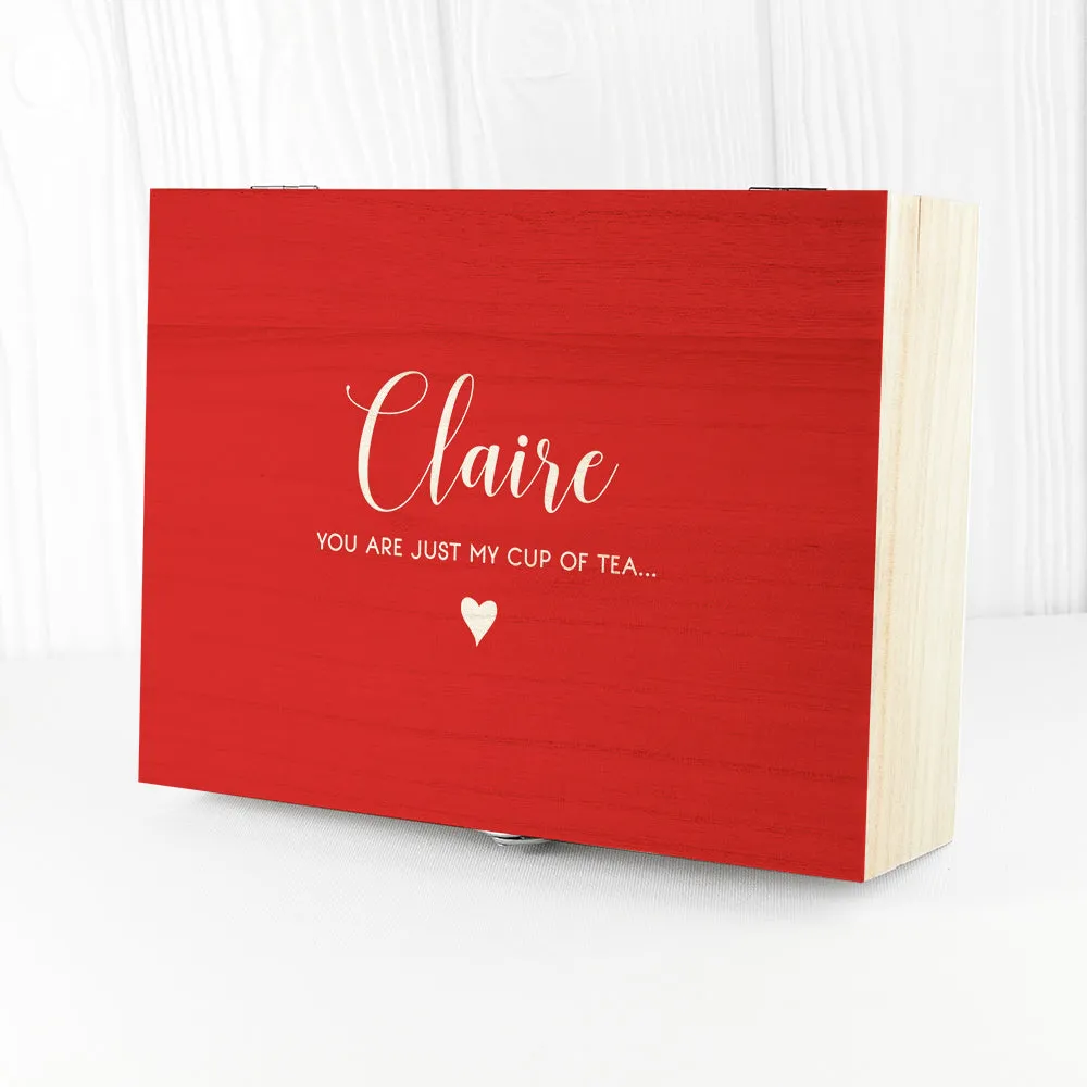 Personalised Red Heart Tea Box Selection