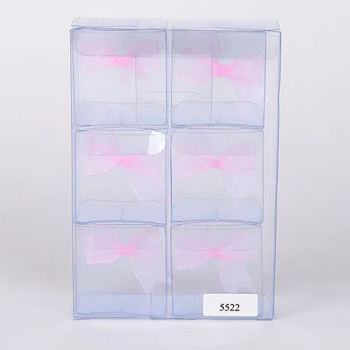 Pink Organza Bow Plastic Box 2''x2''x1.3'' - Pack of 6 Boxes