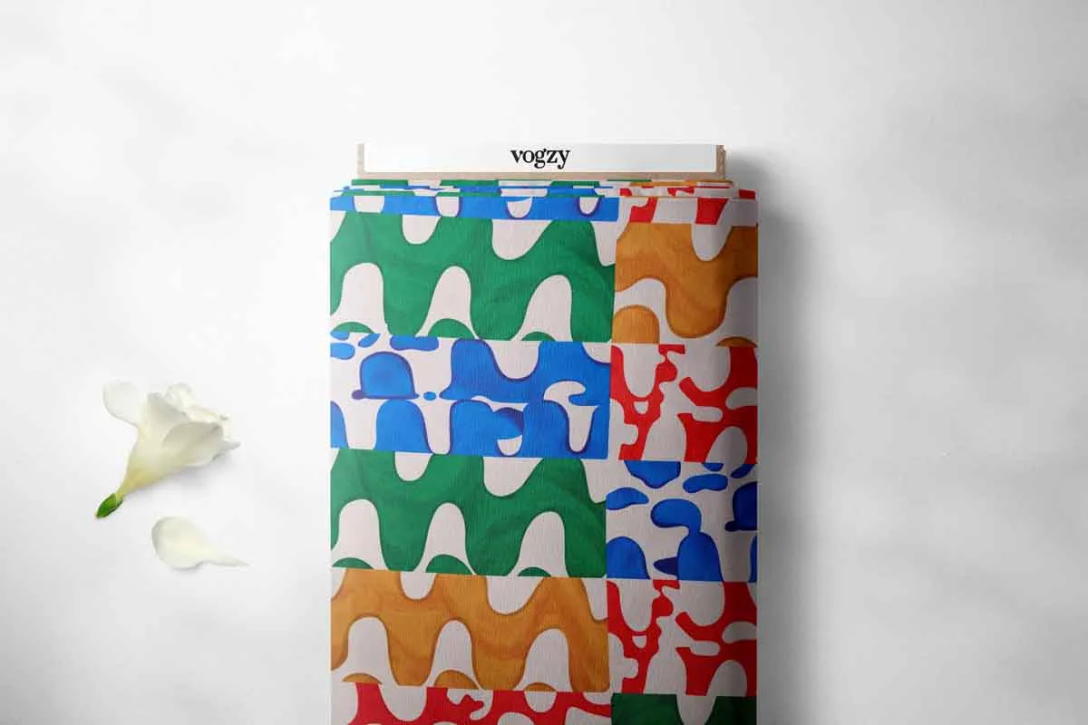 Playful Abstract Pattern Printed Muslin Fabric