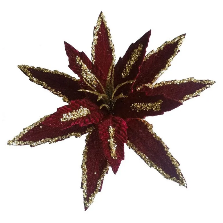 Poinsettia Clip-on Red with Gold Leaves 30cm