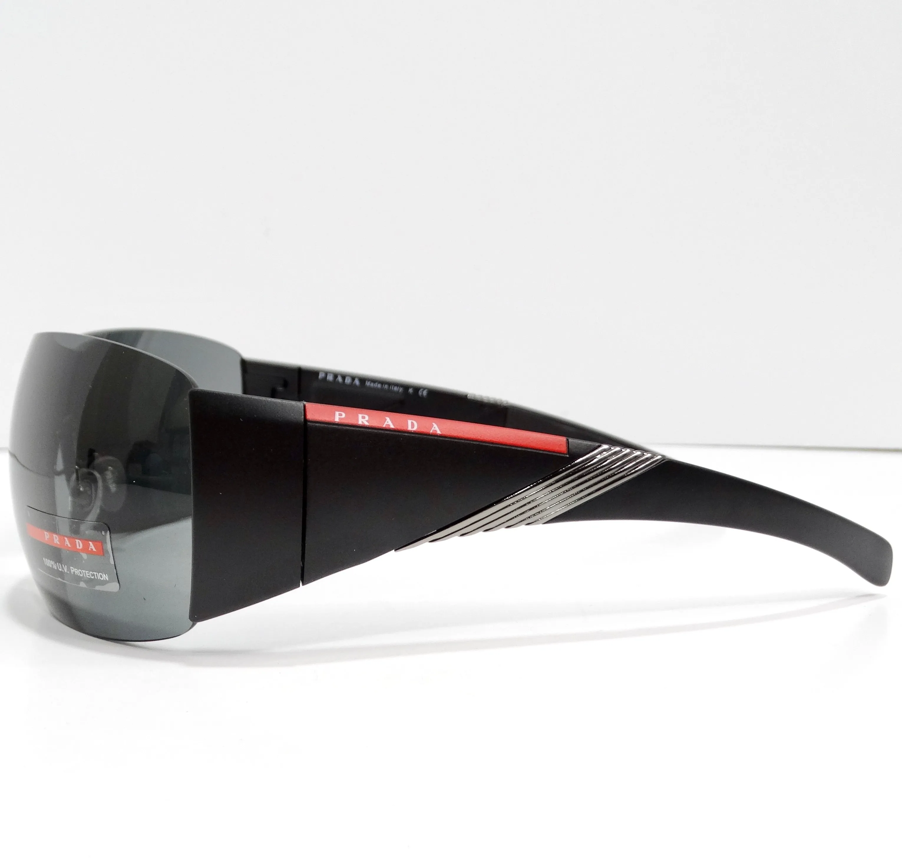 Prada 1990s Matte Black Shield Sunglasses