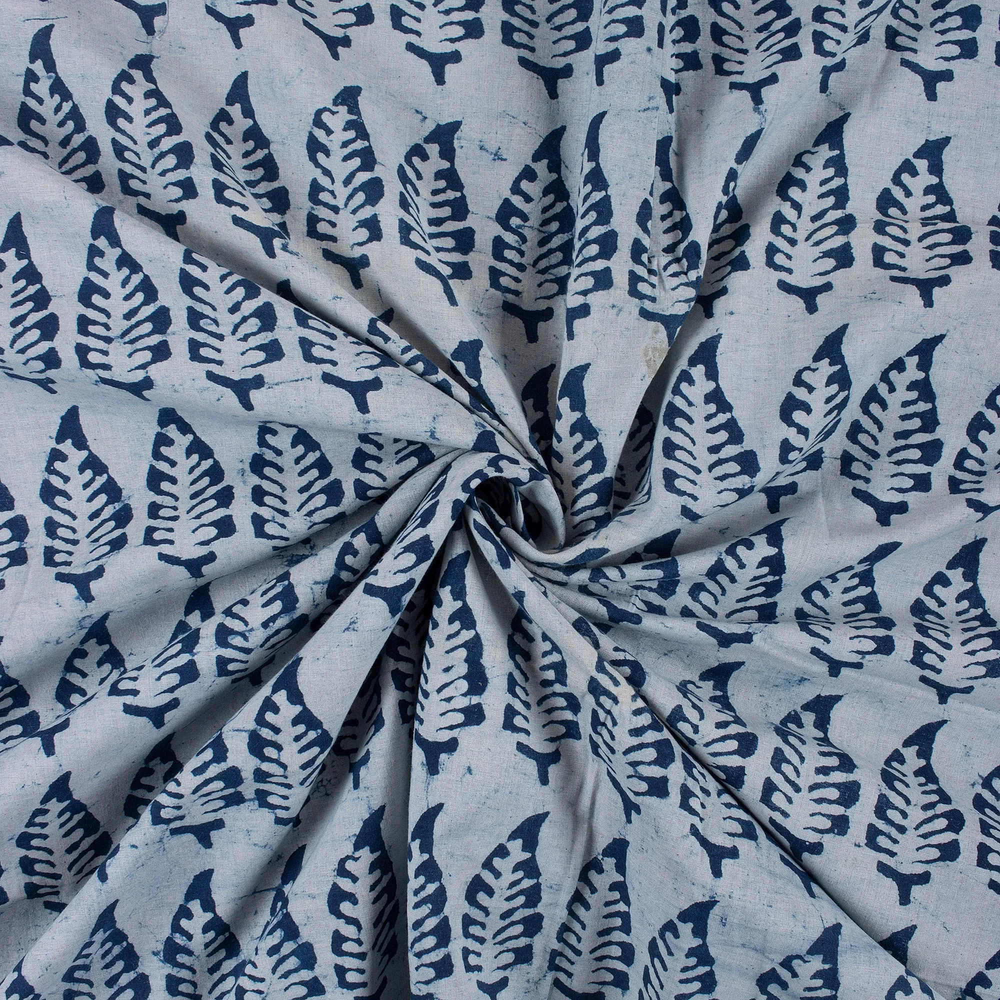 Premium Indigo Leaf Block Print Pure Cotton Fabric