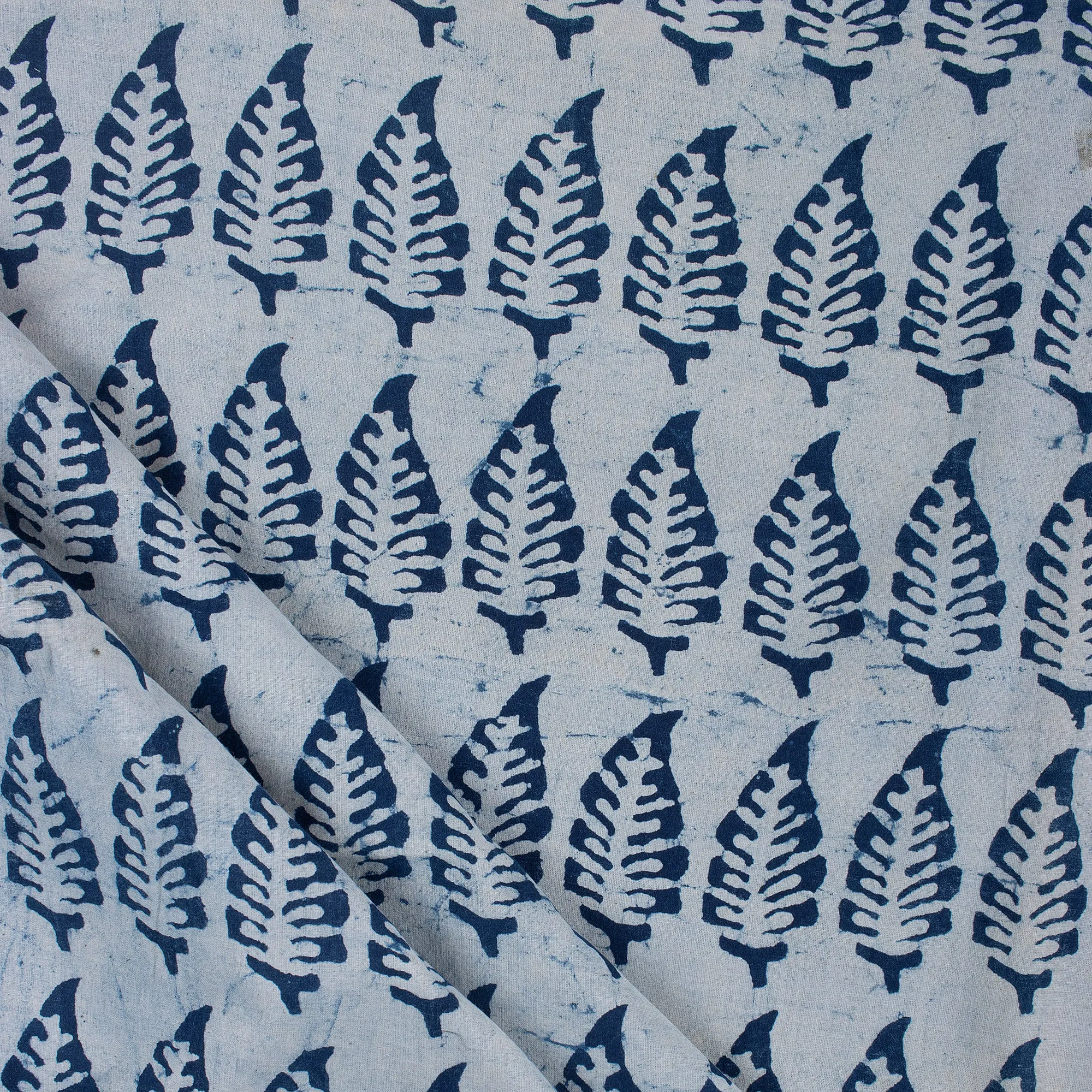 Premium Indigo Leaf Block Print Pure Cotton Fabric