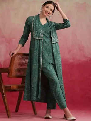 Printed Kurti With Trousers & Shrug Co-Ords Set