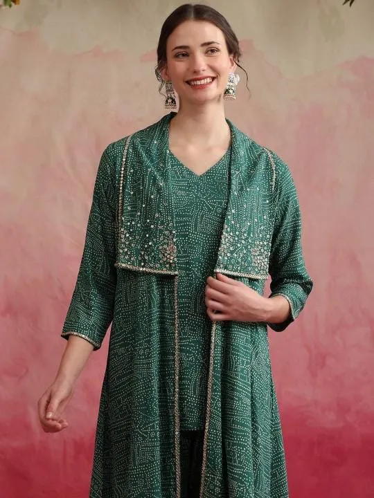 Printed Kurti With Trousers & Shrug Co-Ords Set