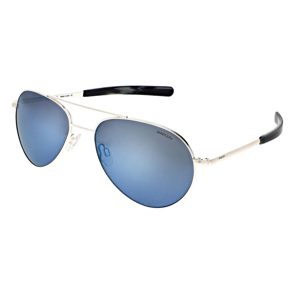 Randolph Yeager Unisex Satin Silver / Bayonet Frame Skyforce-p Mystic Blue Lens Aviator Sunglasses - YR002