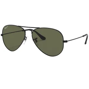 Ray-Ban Aviator Classic Polarized Sunglasses - Polished Black/Green