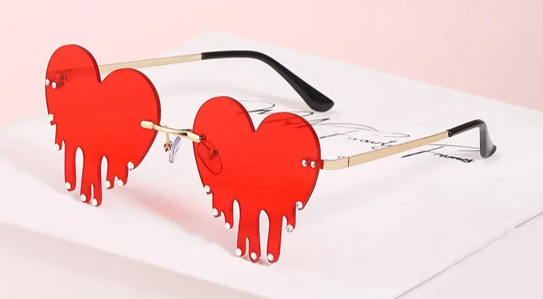 Red Heart Shaped Sunglasses w/ Drip Detail