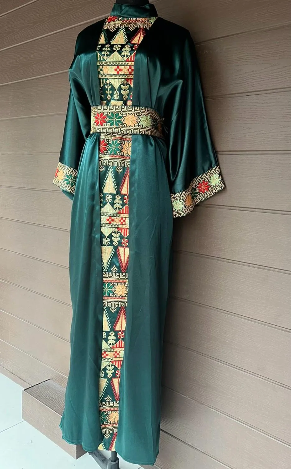 Royal Green Embroidered Dress and Abaya Set