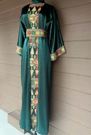 Royal Green Embroidered Dress and Abaya Set