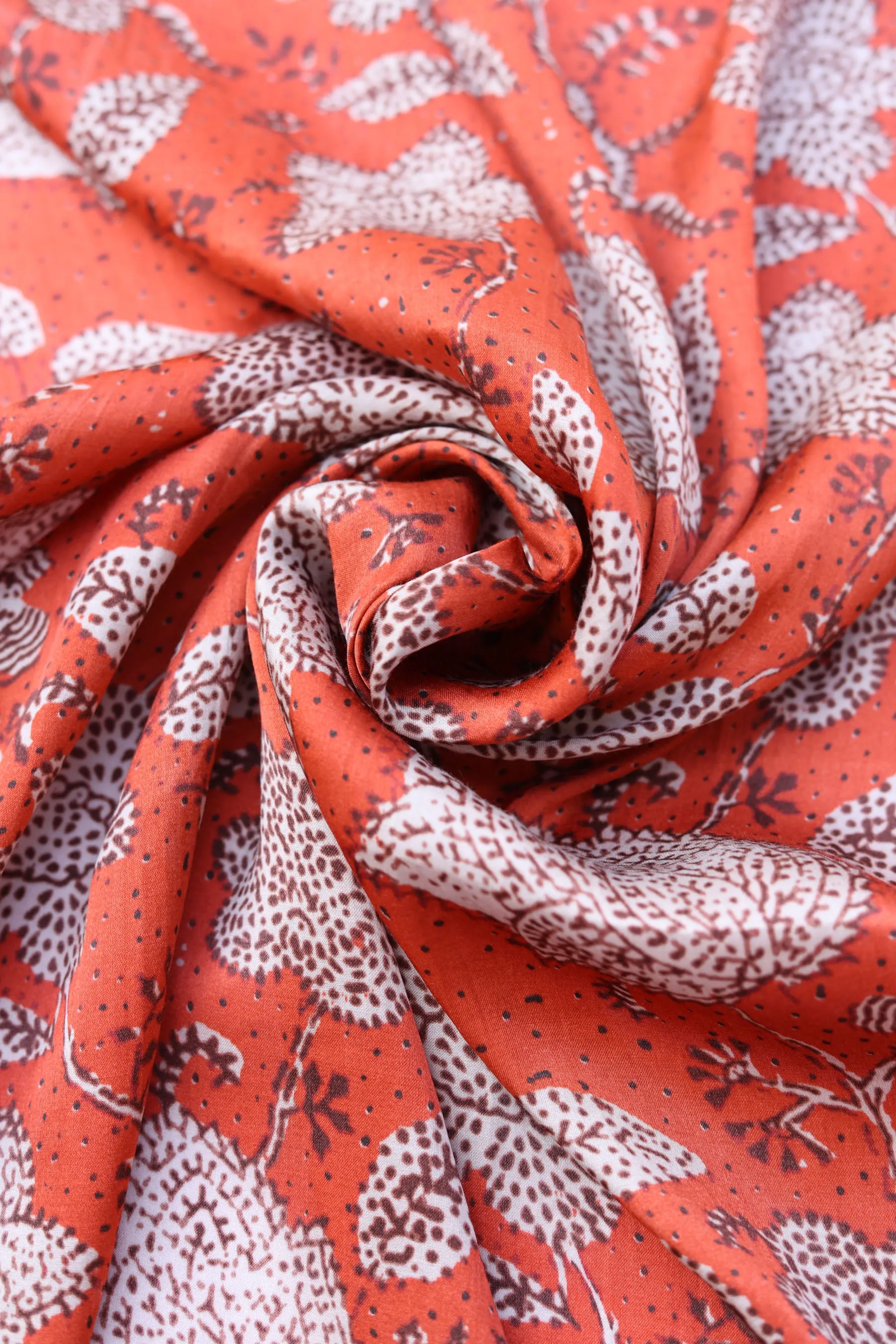 Rust Orange Traditional Printed Gaji Silk Fabric