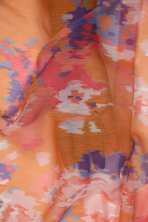 Rust Tone Ikkat Inspired Pattern Printed Chiffon Fabric