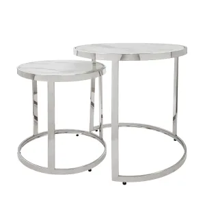 S/2 Metal Round Side Table, Silver