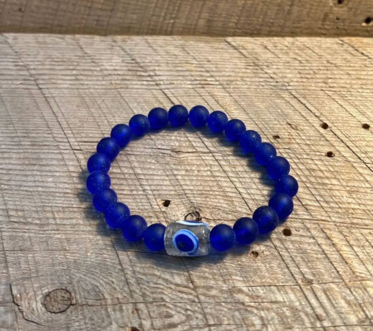 SariBlue®️ Cultured Seaglass Evil Eye Bracelets: Lavender, Ultra Blue and Cobalt Blue