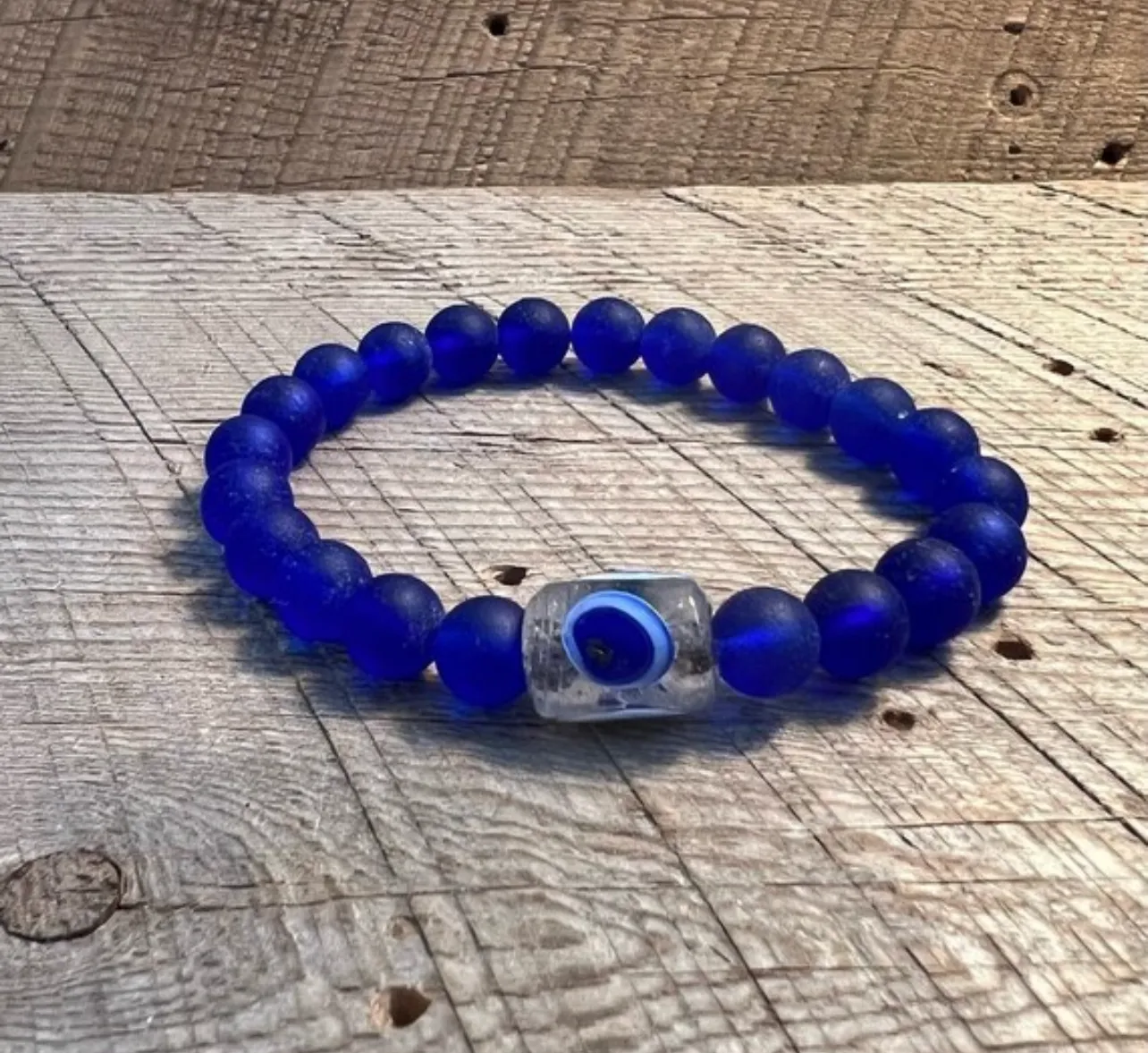 SariBlue®️ Cultured Seaglass Evil Eye Bracelets: Lavender, Ultra Blue and Cobalt Blue