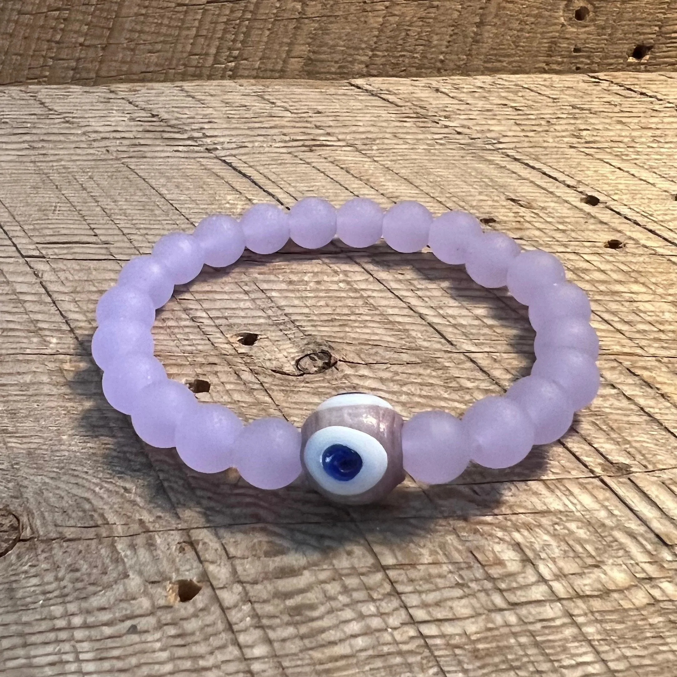 SariBlue®️ Cultured Seaglass Evil Eye Bracelets: Lavender, Ultra Blue and Cobalt Blue