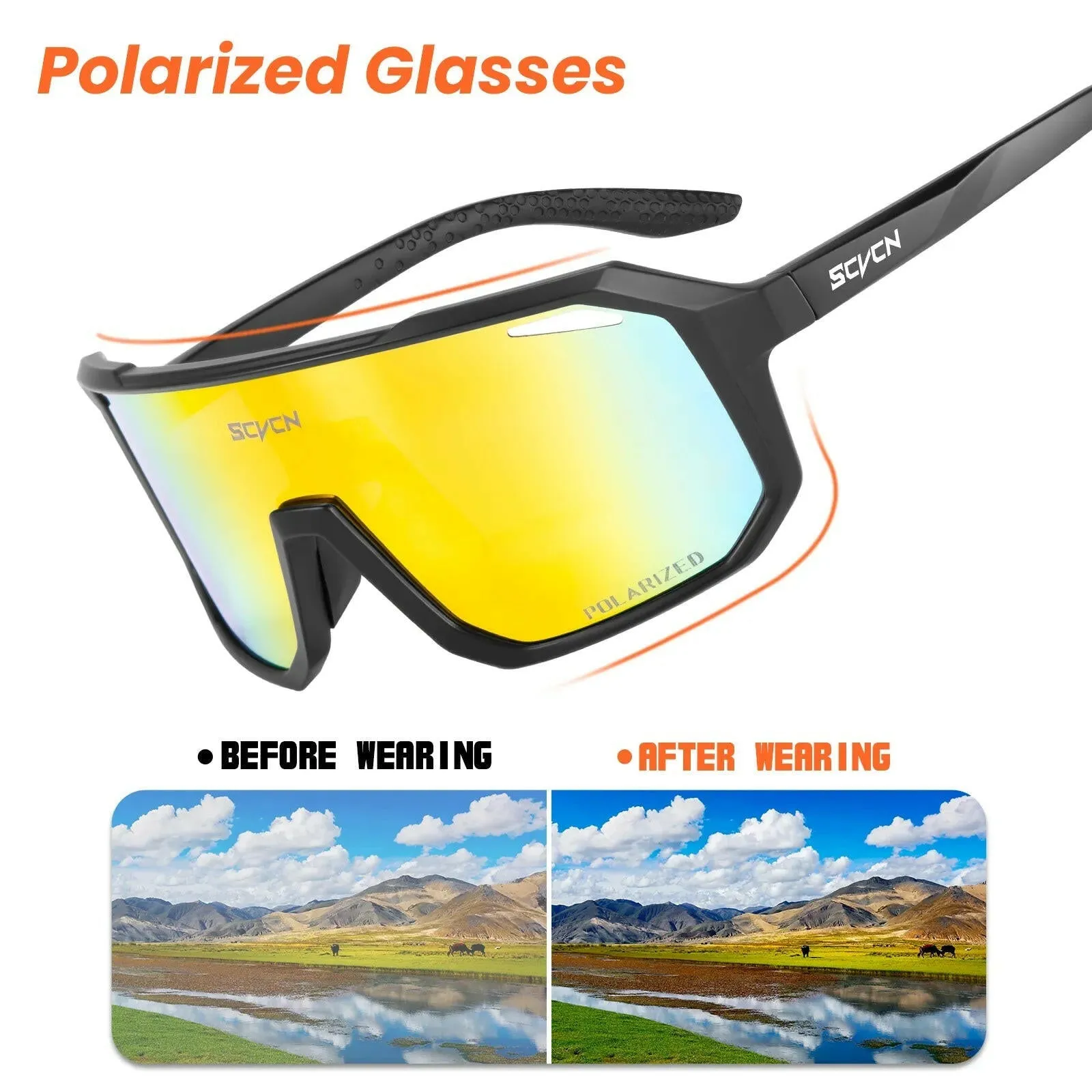 SCVCN Men Sunglasses Polarized Cycling Glasses Sun Glasses for Driving Fishing MTB Goggles Woman Bike Bicycle Cycle Eyewear