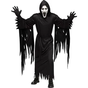 Silent Screamer Costume for Adults, Black Hooded Robe