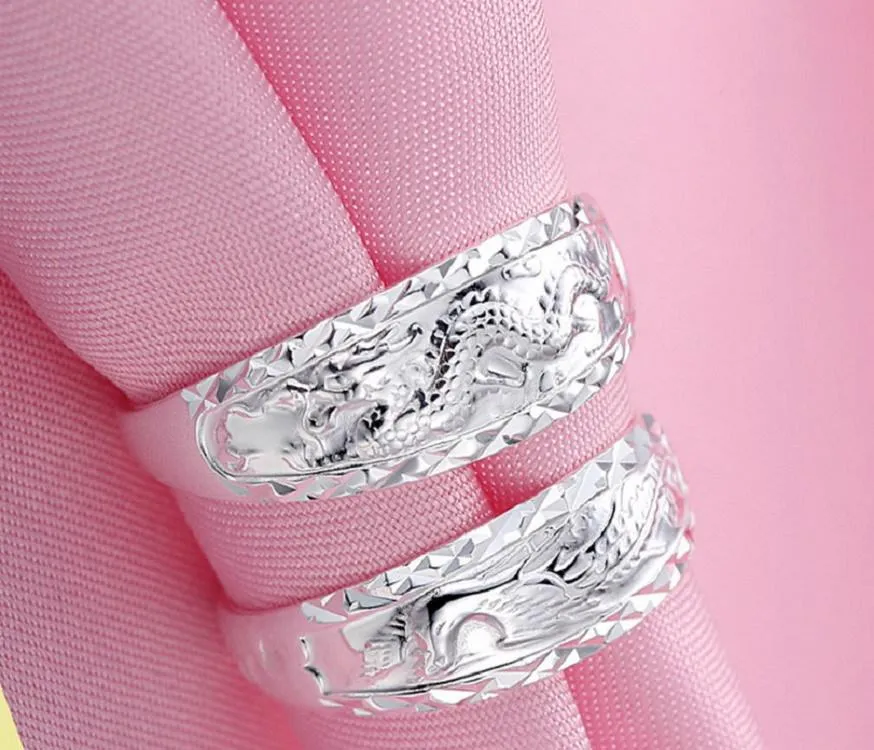 Silver Dragon and Phoenix Rings - Couple Rings