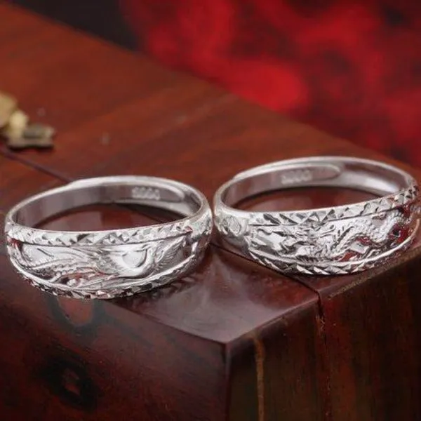 Silver Dragon and Phoenix Rings - Couple Rings