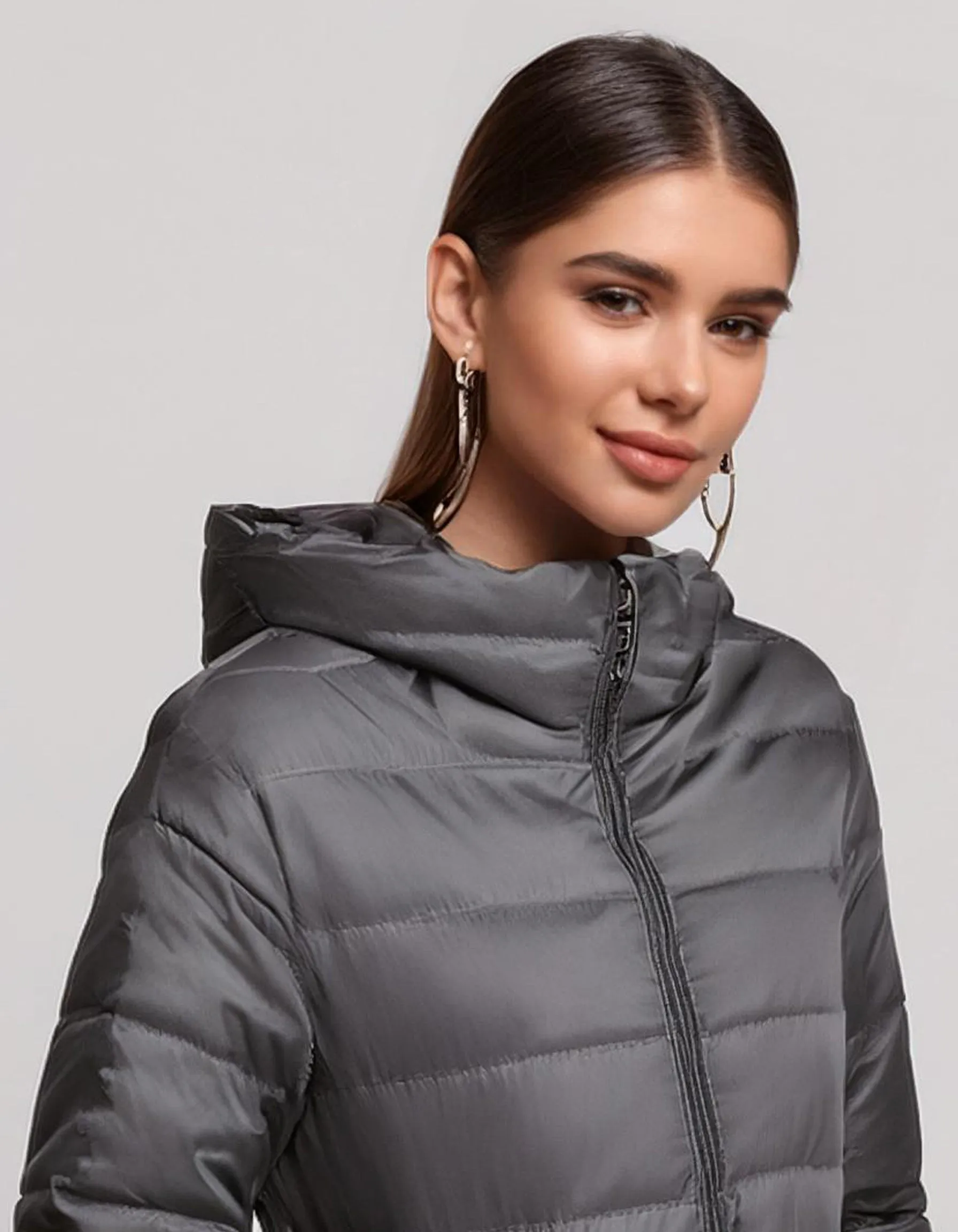 Silver Gray Stand-Collar Puffer Jacket