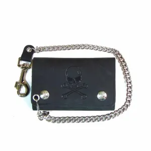 Skull and Crossbones embossed Mid-Size Wallet w/Chain