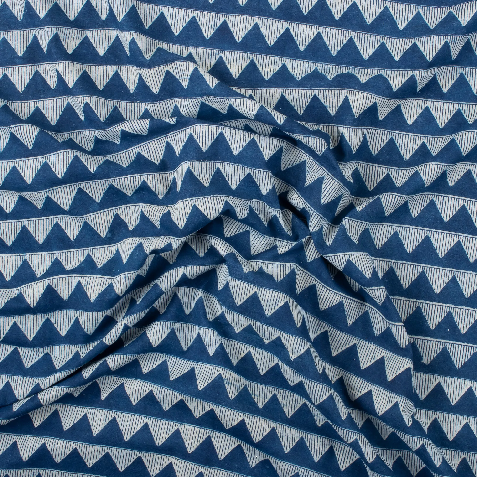 Softest Triangular Block Print Indigo Cotton Fabric