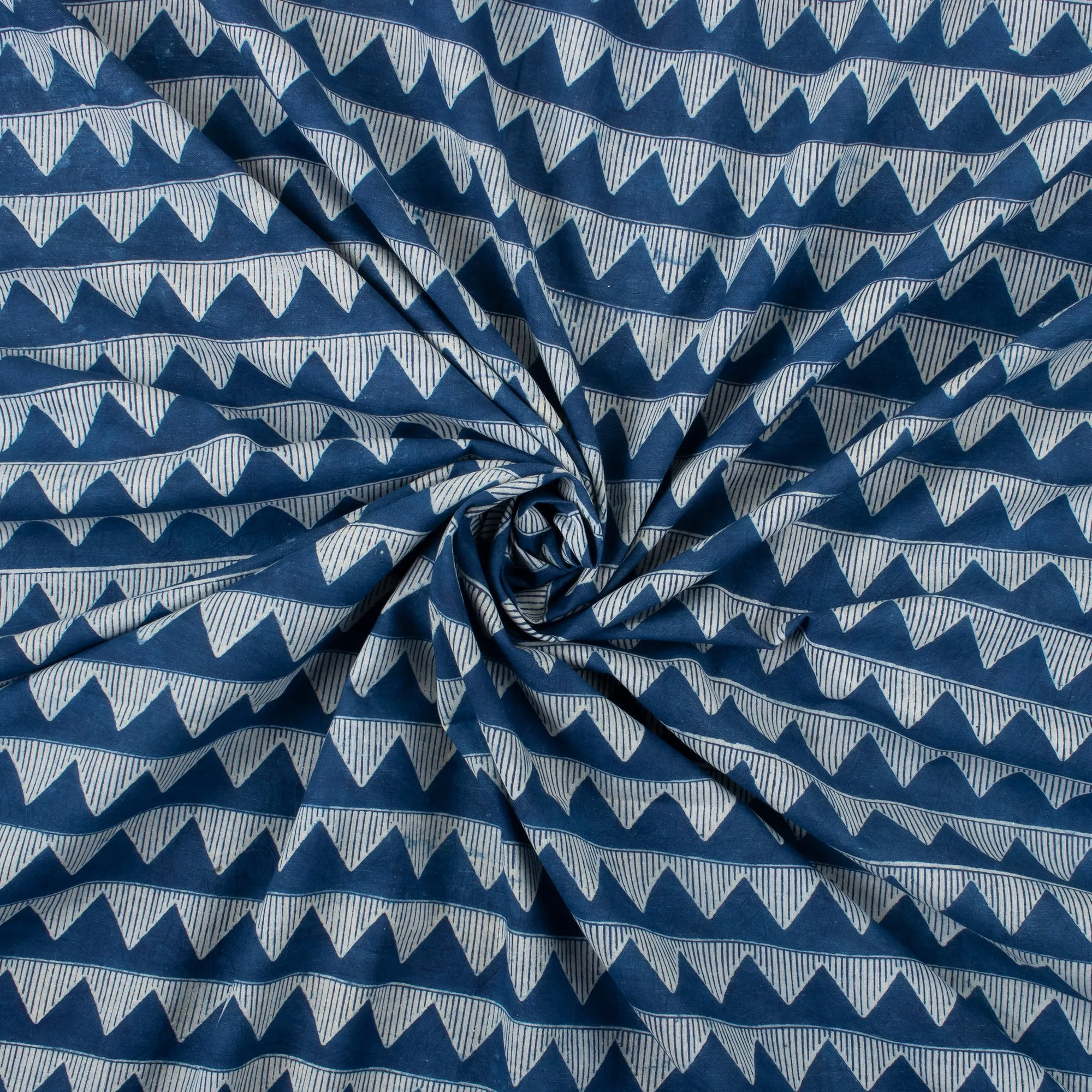 Softest Triangular Block Print Indigo Cotton Fabric