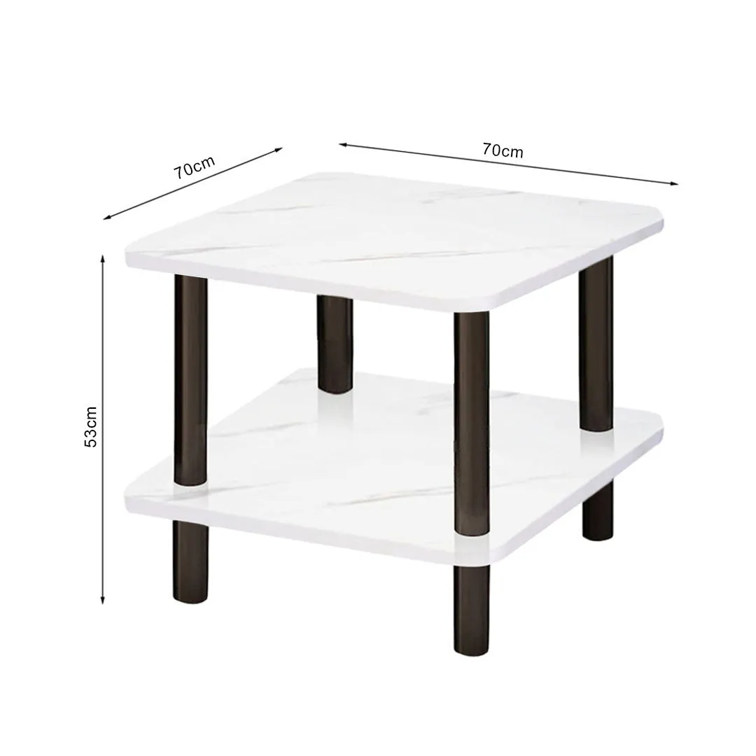 SOGA 70cm White Ceramic Table Stone Pattern Modern Design with Black Metal Legs