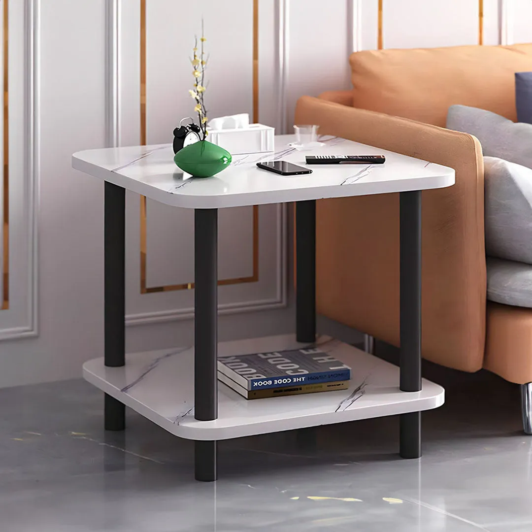 SOGA 70cm White Ceramic Table Stone Pattern Modern Design with Black Metal Legs