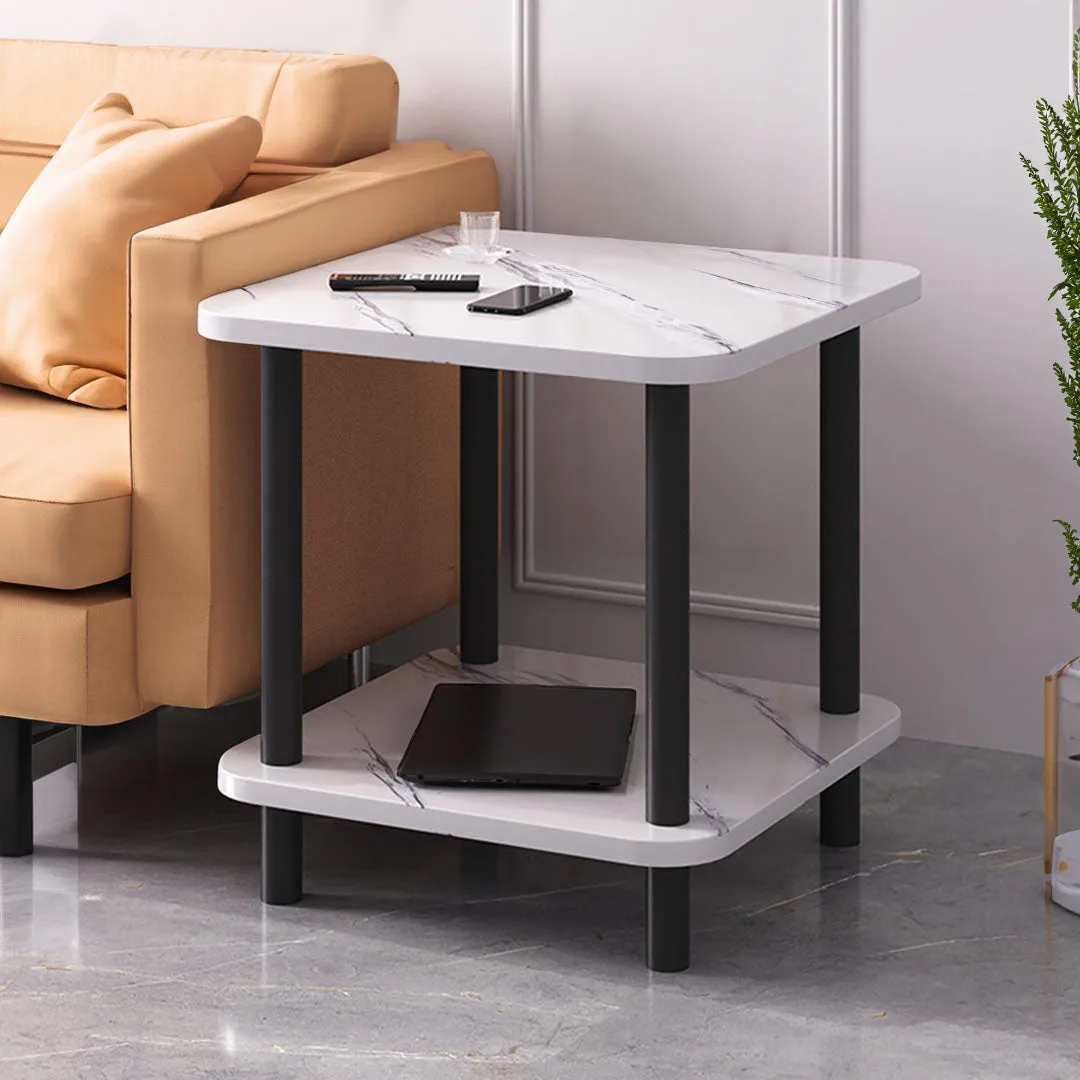 SOGA 70cm White Ceramic Table Stone Pattern Modern Design with Black Metal Legs