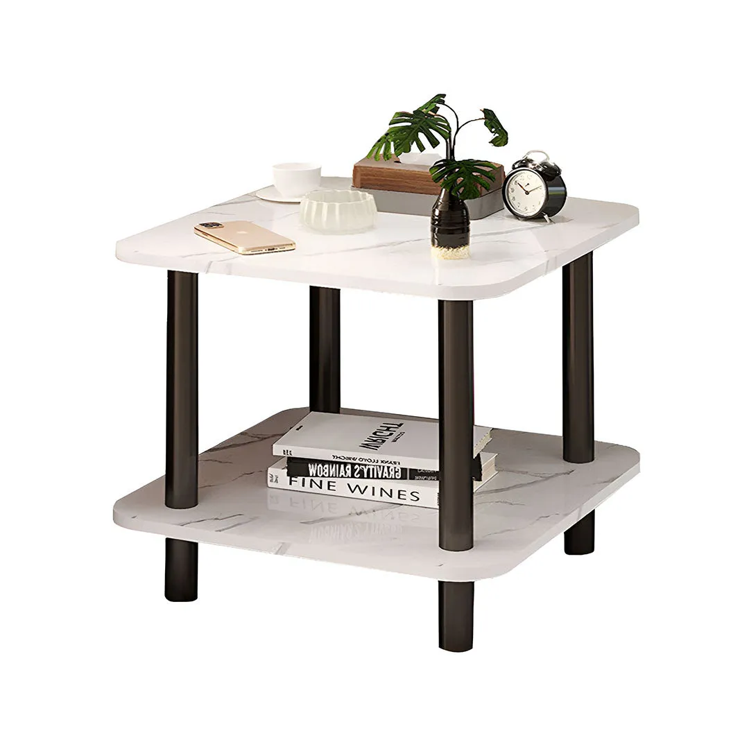 SOGA 70cm White Ceramic Table Stone Pattern Modern Design with Black Metal Legs