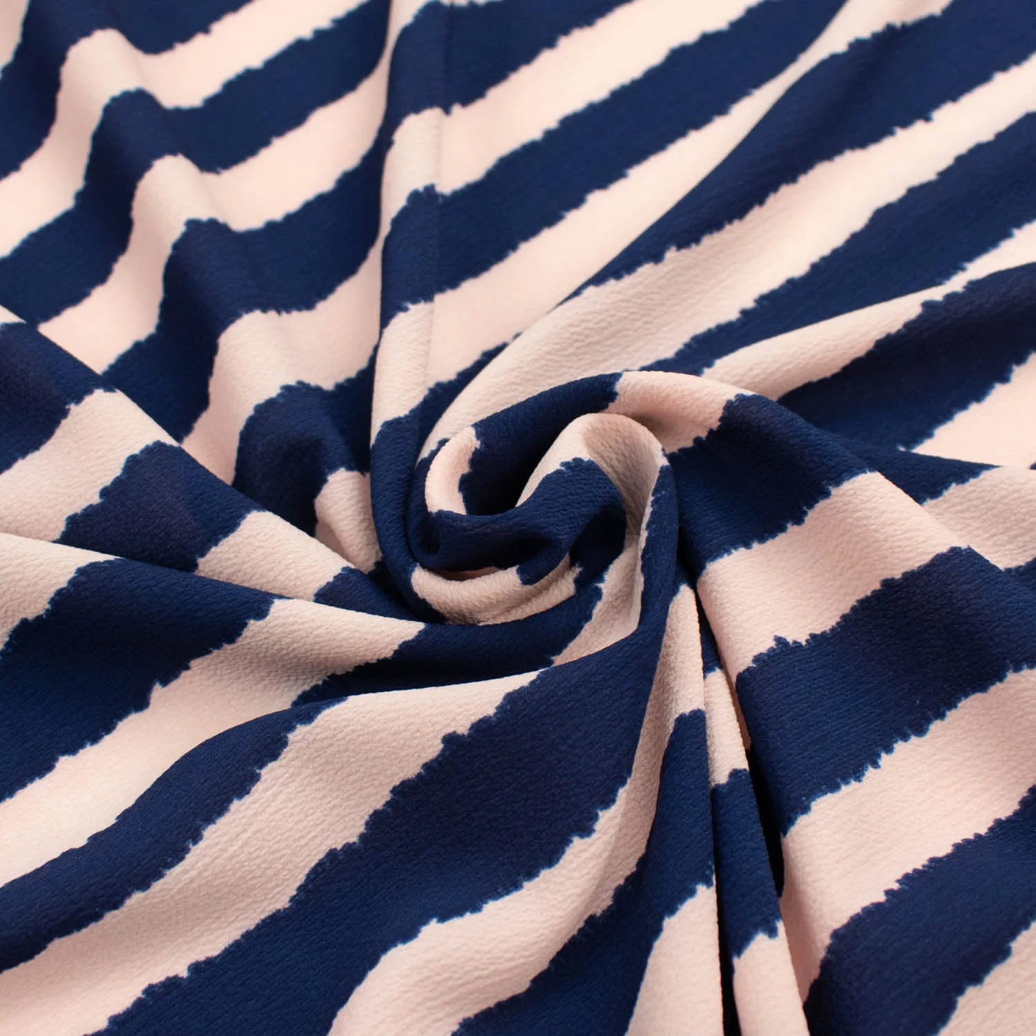 Stripe Printed Crepe Georgette Baby Pink & Navy