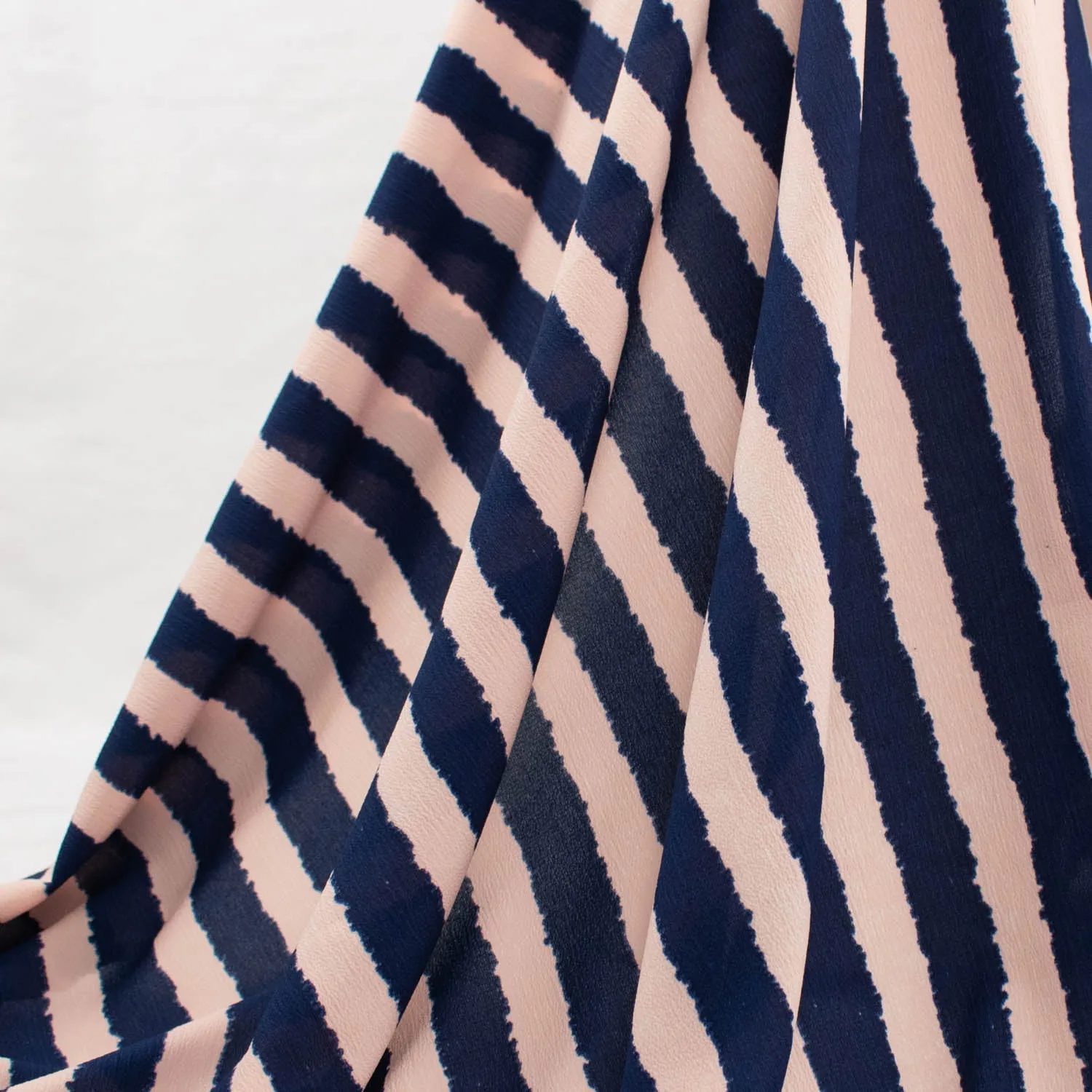 Stripe Printed Crepe Georgette Baby Pink & Navy