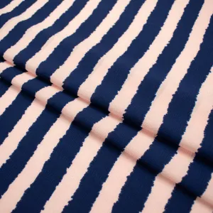 Stripe Printed Crepe Georgette Baby Pink & Navy