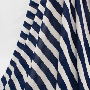 Stripe Printed Crepe Georgette White & Navy