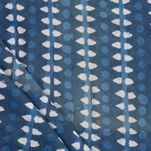 Striped Block Print Indigo Cotton Fabric