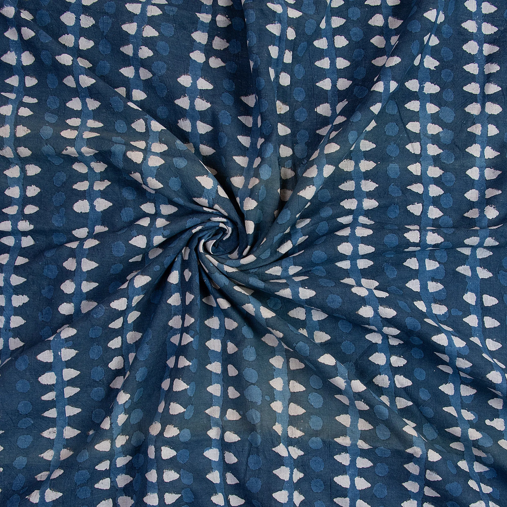 Striped Block Print Indigo Cotton Fabric