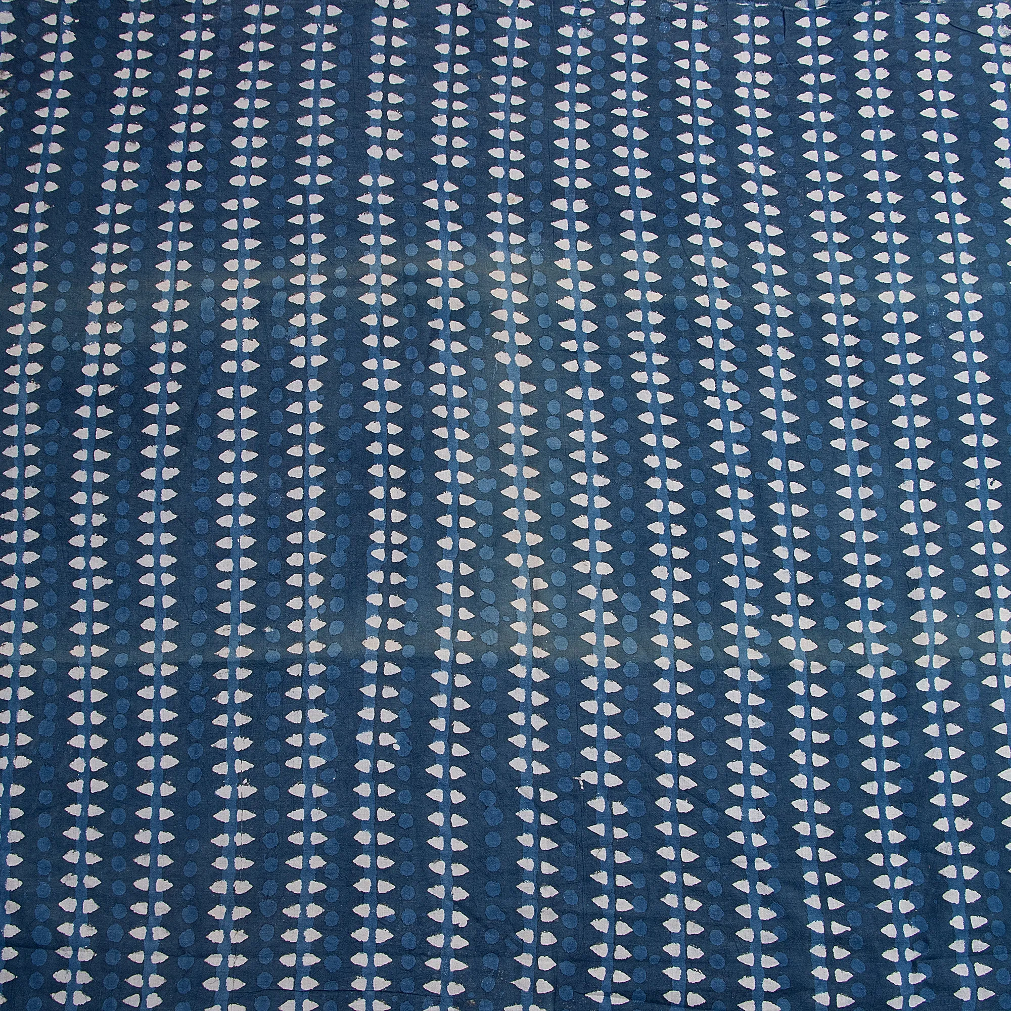 Striped Block Print Indigo Cotton Fabric