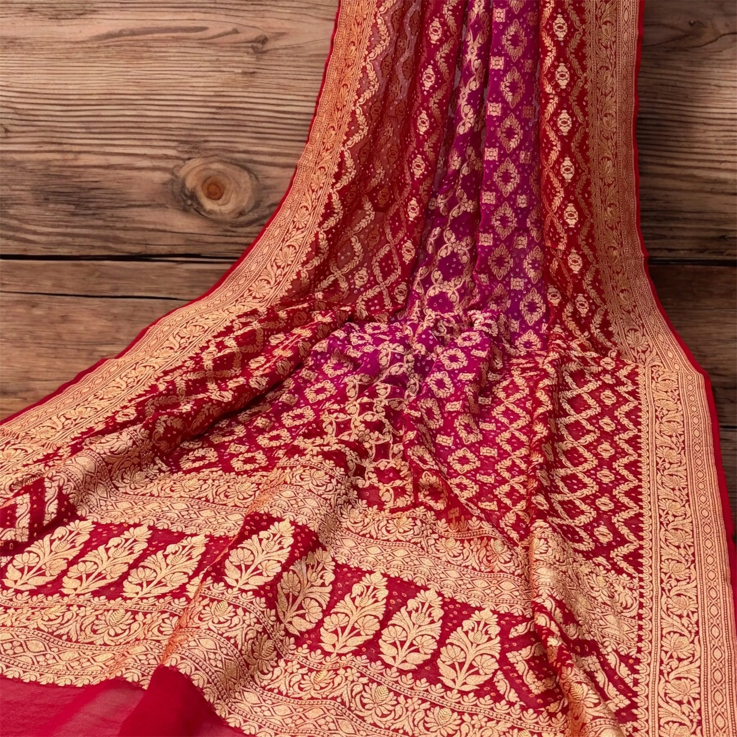 Stunning Red and Pink Bandhani Dupatta