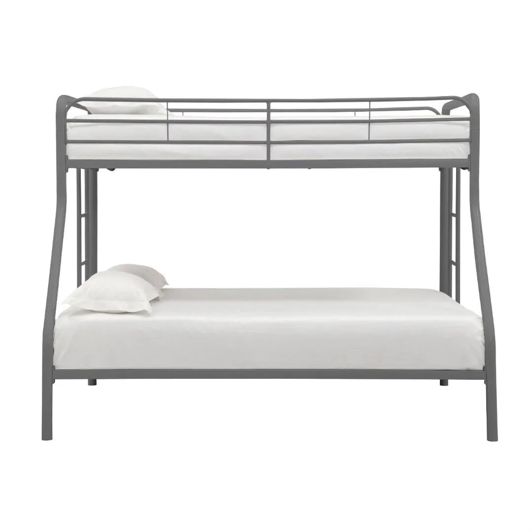 Twin over Full size Sturdy Metal Bunk Bed in Silver Finish