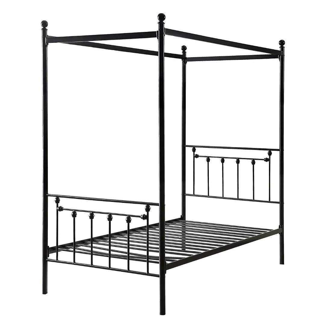 Twin size Sturdy Metal Canopy Bed Frame in Black Metal Finish