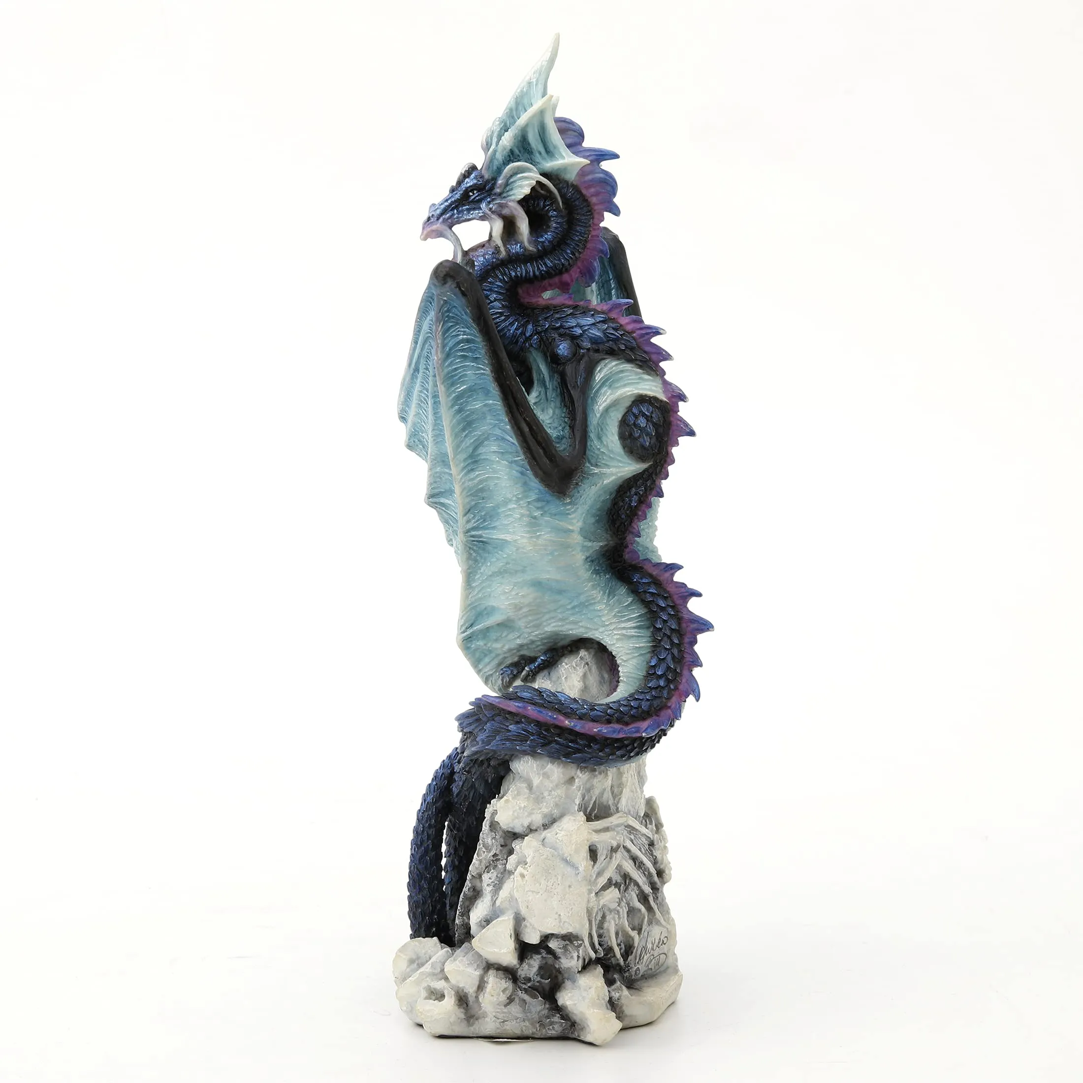 Veronese Resin Statues Andrew Bill Silent Watcher Hand Painted Indigo Dragon Statue 3 X 10.25 X 3.5 Inches Multicolored