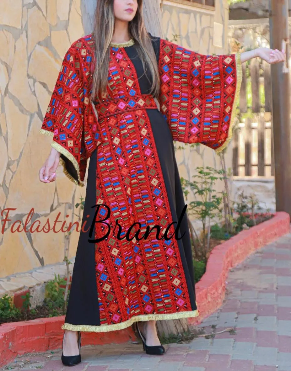 Very Stylish Black Half Embroidered Dress with Wide Sleeve and Golden Details