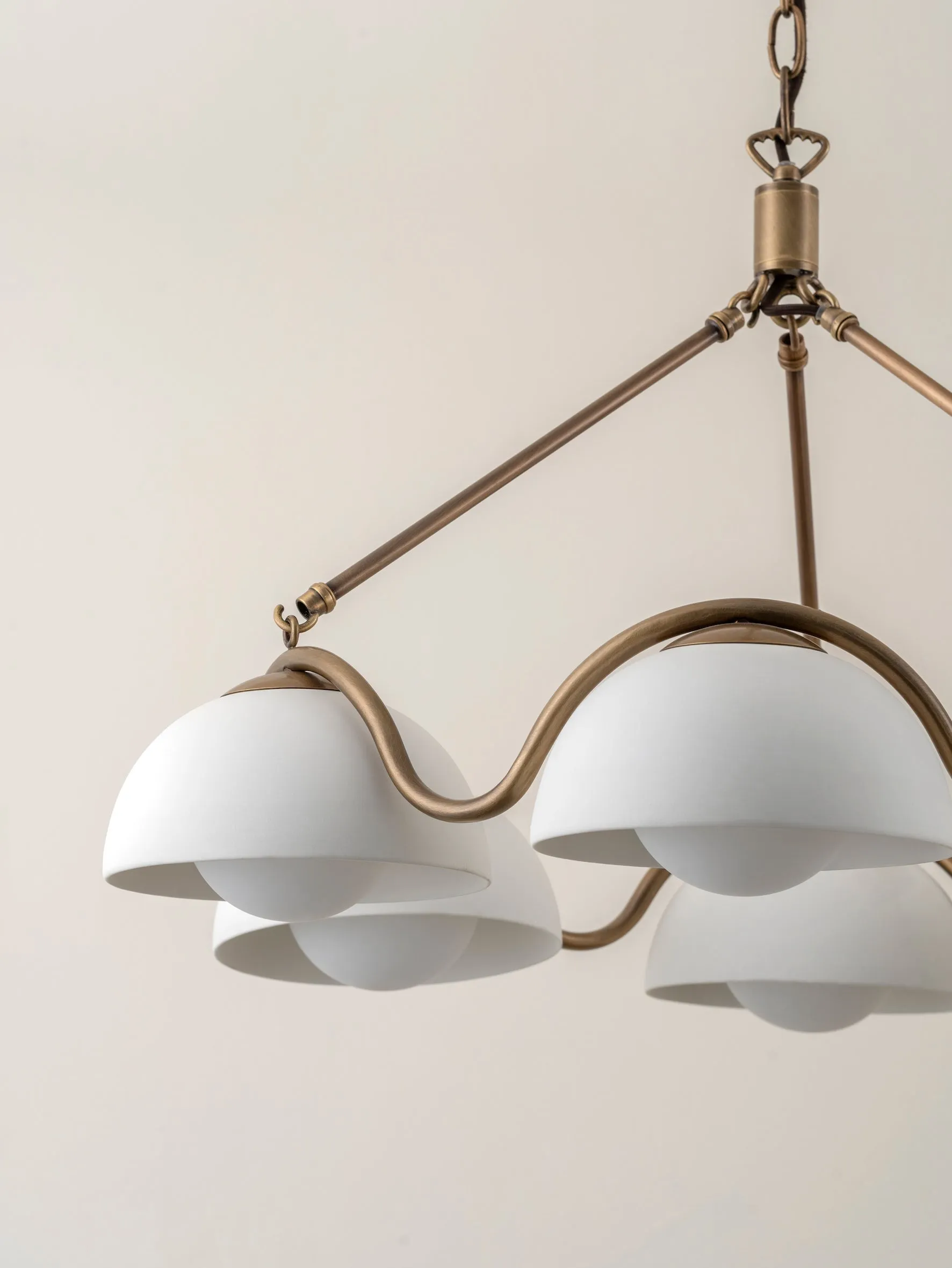 Waverly - 6 light aged brass and white porcelain pendant