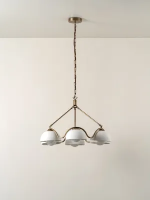 Waverly - 6 light aged brass and white porcelain pendant