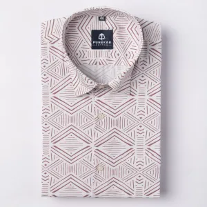 White Maroon Color Kaleida Printed Shirt For Men