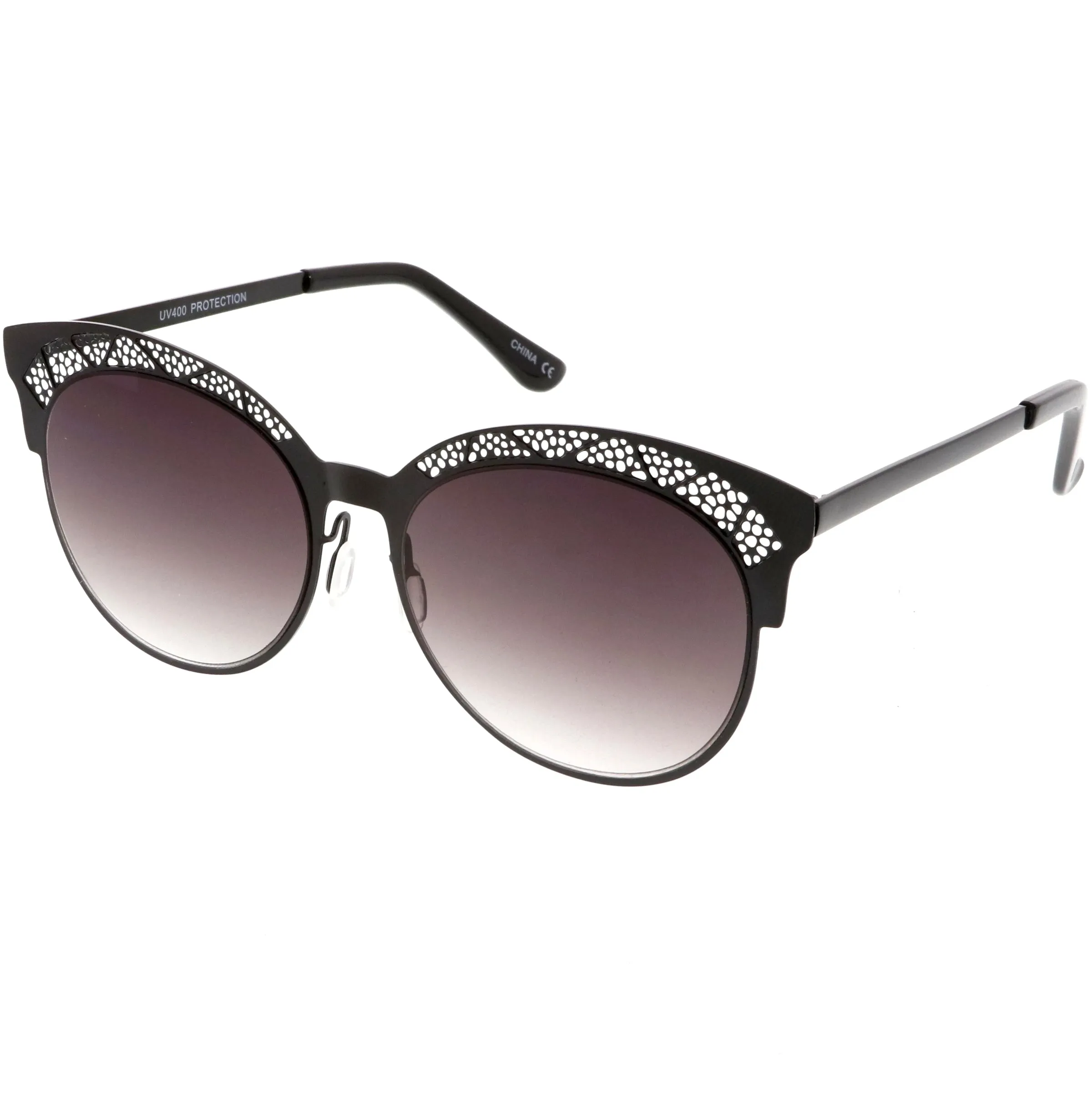 Women's Laser Cut Design Cat Eye Flat Lens Sunglasses C313