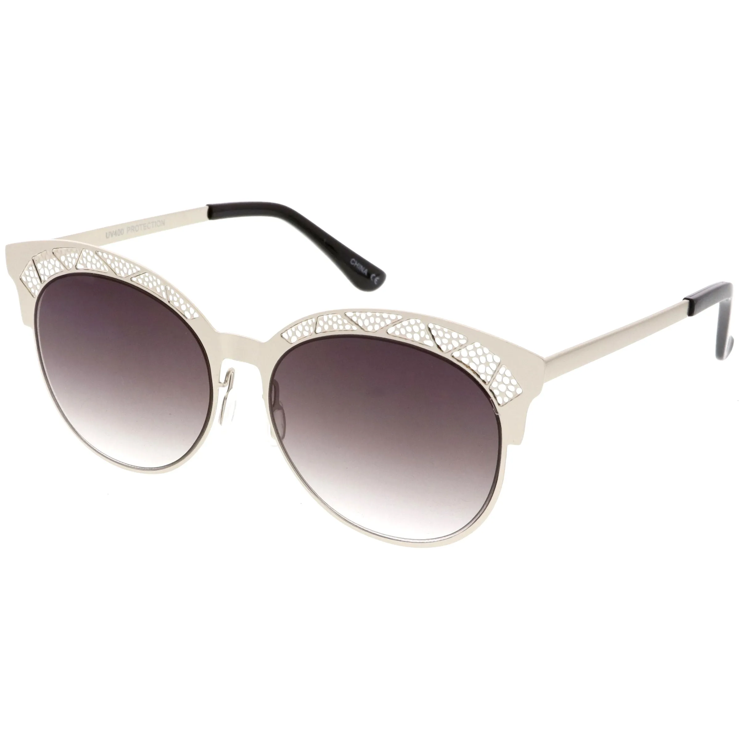 Women's Laser Cut Design Cat Eye Flat Lens Sunglasses C313