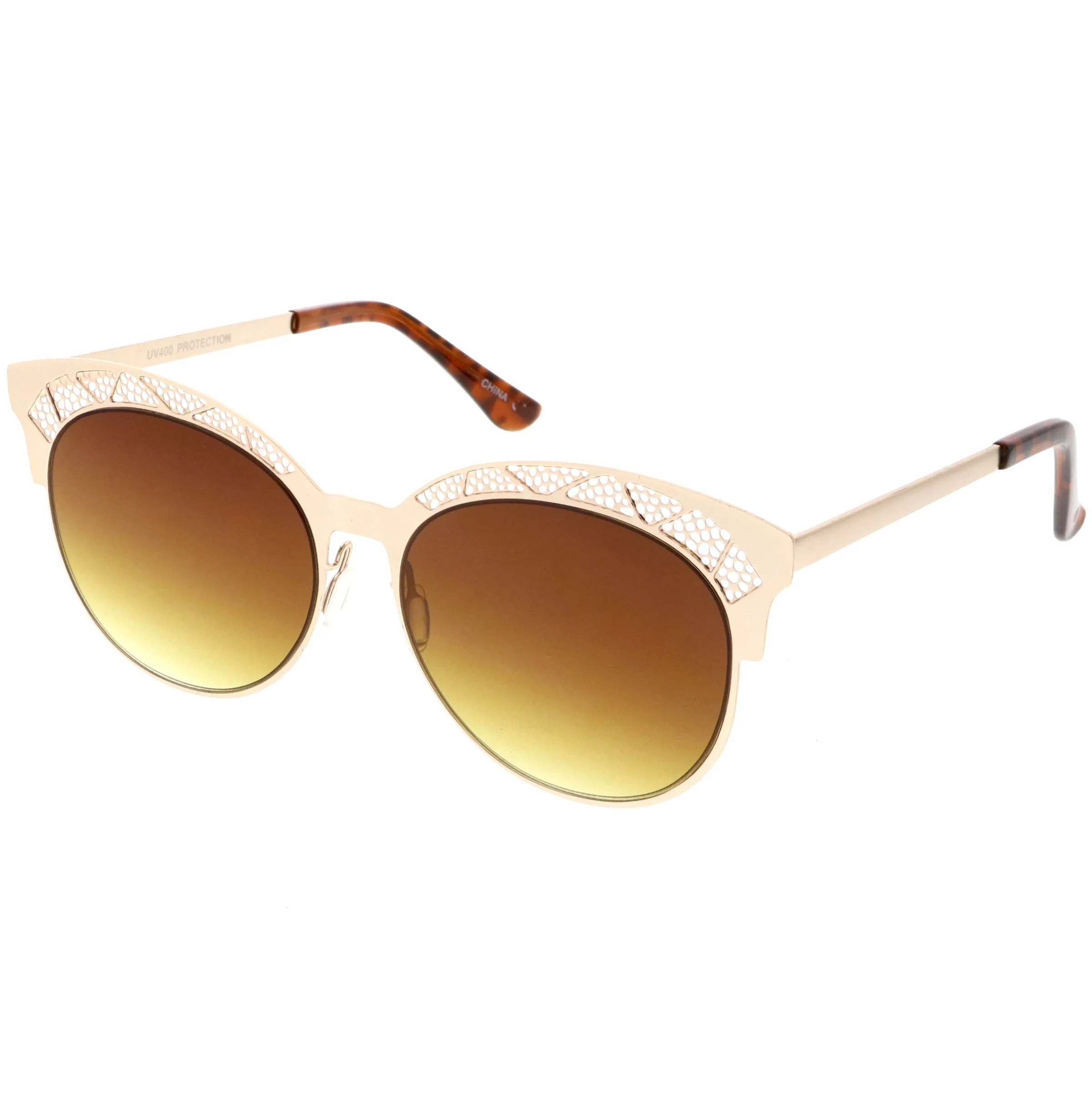 Women's Laser Cut Design Cat Eye Flat Lens Sunglasses C313